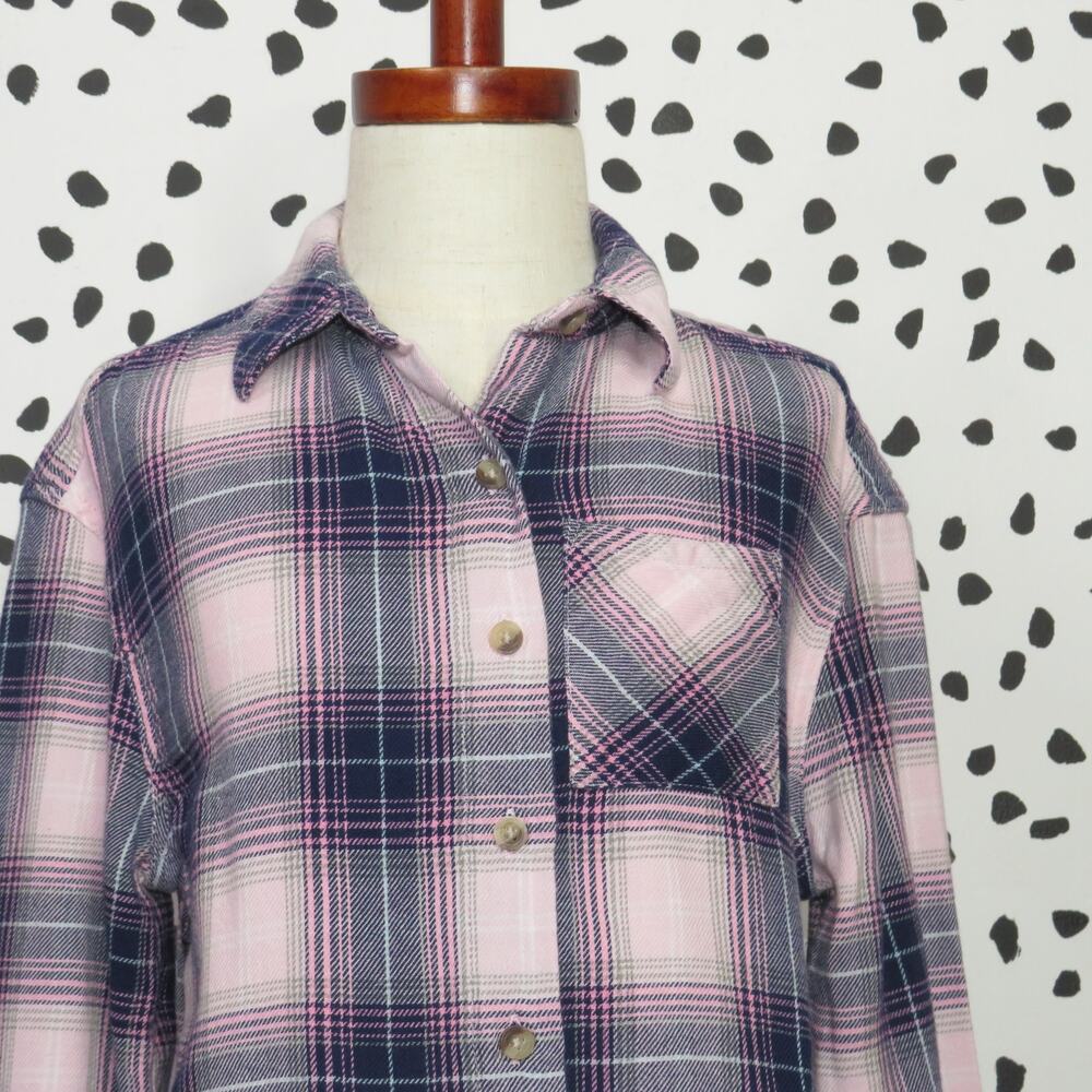 Justice Pink Perfectly Plaid Print Long Sleeve Girls Button Up Shirt - Picture 2 of 6
